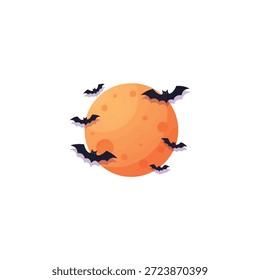 Luna llena de dibujos animados con Ilustración vectorial de murciélagos. Cielo nocturno gráfico de Halloween con fase lunar.