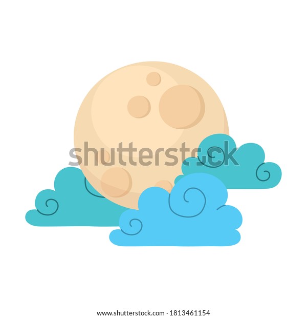 cartoon full moon and clouds sky natural\
isolated icon style vector\
illustration