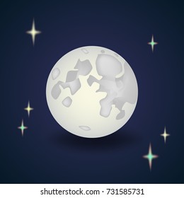 Cartoon full moon with stars. Night wallpaper