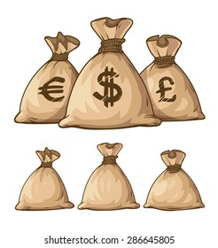 Cartoon full sacks with money. Eps10 vector illustration. Isolated on white background