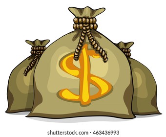 Cartoon full sacks with money. Vector illustration isolated on white background