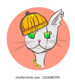 cartoon fun comic drawing cat in hat vector ntf graphic color illustration