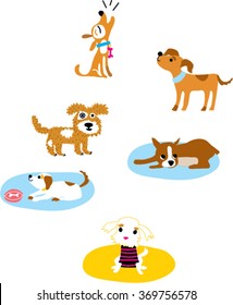 Cartoon fun dogs set. Fun dogs. Puppy. Fun dogs stickers set. Cartoon dogs set. Vector illustration. Dogs stickers. 