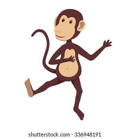 Cartoon fun funny monkey. Friendly monkey waving. Editable Vector illustration on white background.