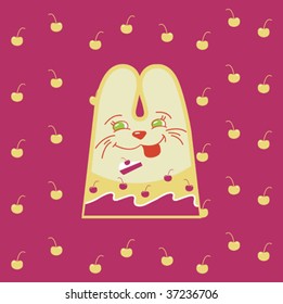 Cartoon  fun rabbit on cherry background