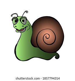  Cartoon Fun Snail. Vector Color Illustration. The Slow Animal Is In No Hurry To Crawl. Funny Character.