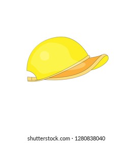 Cartoon fun yellow baceball cap icon vector. Yellow funny sport cap. Cute sport hat illustrating yelow color on white backgtound. Yellow cartoon cap icon.