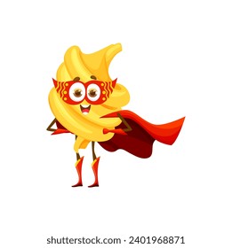 Cartoon funghetto italian pasta superhero character. Isolated vector charismatic super hero defender personage in red mask and cape, embodies playful spirit, showcasing oozing charm and heroic stance