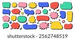 Cartoon funky speech bubbles, playful blank chat balloons in various shapes. Groovy talk balloon stickers, colorful comic style cloud bubble, empty conversation message icon vector set