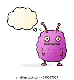 cartoon funny alien monster with thought bubble