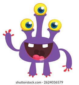 Cartoon funny alien with three eyes. Vector illustration. Halloween design