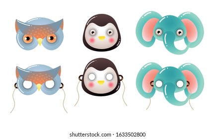 Cartoon funny animal faces for children masks vector illustration