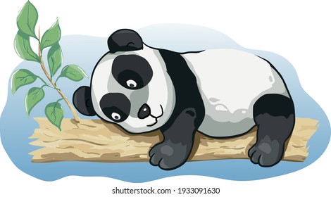 Cartoon Funny Animated Panda Happy Sleeping On The Tree