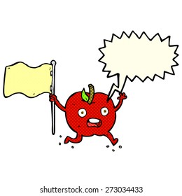 cartoon funny apple with flag with speech bubble