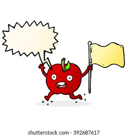 cartoon funny apple with flag with speech bubble