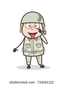 Cartoon Funny Army Man Making Face Vector Illustration