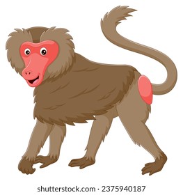 Cartoon funny baboon isolated on white background. Vector illustration