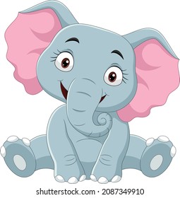 Cartoon funny baby elephant sitting
