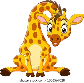 Cartoon Funny baby giraffe sitting