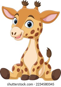 Cartoon funny baby giraffe sitting