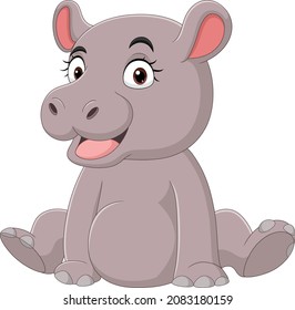 Cartoon funny baby hippo sitting