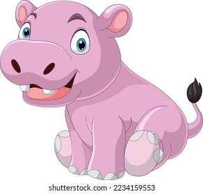 Cartoon funny baby hippo sitting