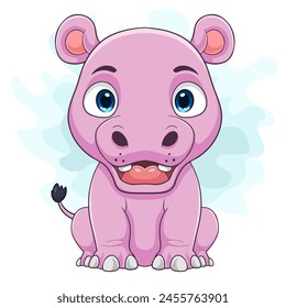 Cartoon funny baby hippo sitting