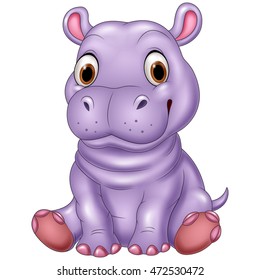 Cartoon funny baby hippo sitting 