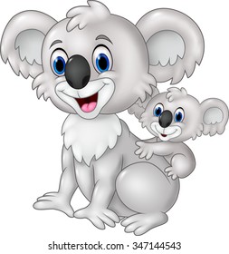 Cartoon funny baby Koala on Mother's Back