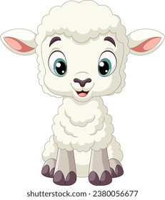 Cartoon funny baby lamb on white background