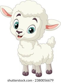 Cartoon funny baby lamb on white background