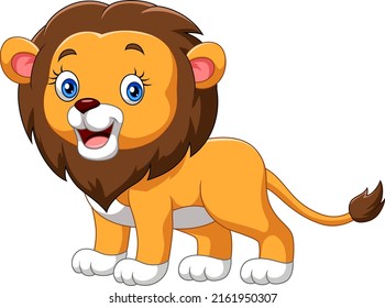 Cartoon funny baby lion on white background