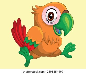 Cartoon funny baby macaw on yellow background vector illustration