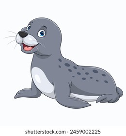 Cartoon funny baby seal on white background