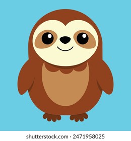 Cartoon funny baby sloth standing flat vector design