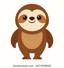 Cartoon funny baby sloth standing flat vector isolated on white background