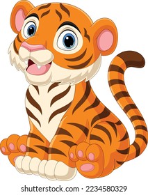 Cartoon funny baby tiger sitting