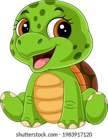 Cartoon funny baby turtle sitting