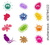 Cartoon funny bacteria and germs. Vector characters cartoon virus microbe and infection illustration