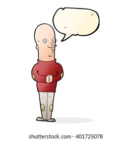cartoon funny bald man with speech bubble