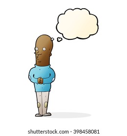 cartoon funny bald man with thought bubble
