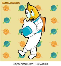 Cartoon funny banana astronaut. Perfectly steal your children's brochure, or suitable for realization of your creative ideas. 