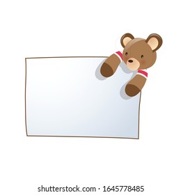 Cartoon funny bear is holding blank paper