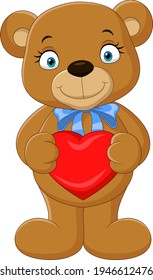 Cartoon funny bear holding heart