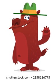 Cartoon Funny Bear Park Ranger Wearing Green Hat. Vector Illustration