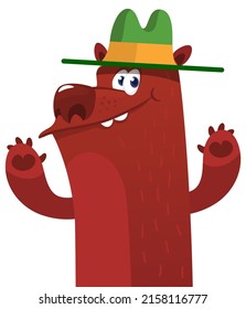 Cartoon Funny Bear Park Ranger Wearing Green Hat. Vector Illustration