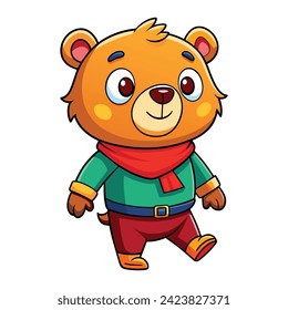 
cartoon funny bear walking on white background