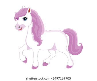 Cartoon funny beautiful pony isolated on white background.