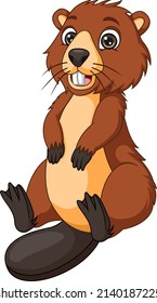 Cartoon funny beaver on white background