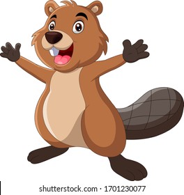 Cartoon funny beaver pose waving